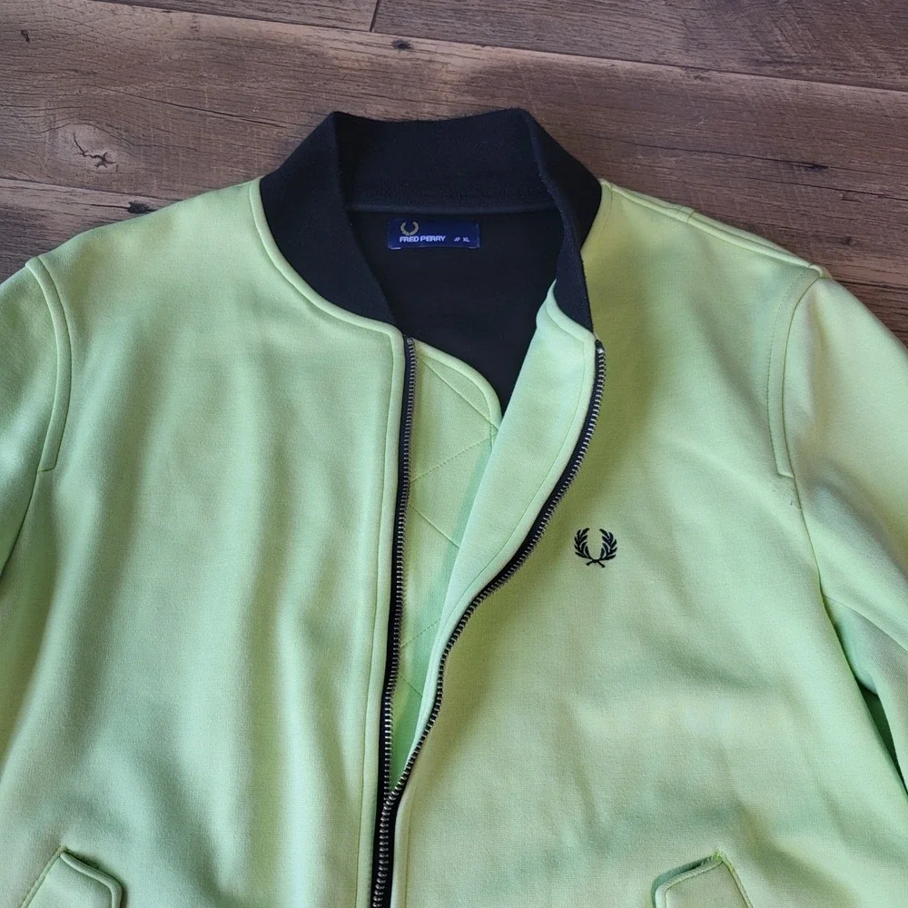 Fred Perry Mens Neon Lime Green Bomber Track Jacket Full Zip JP XL